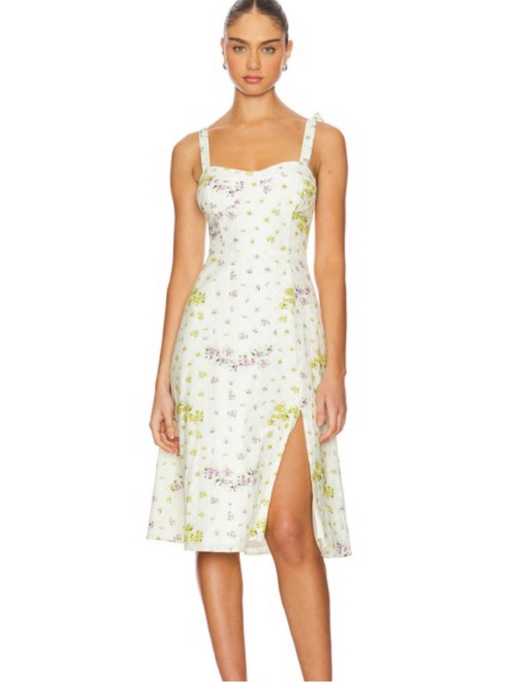 Steve Madden Cream Floral Midi Slip Dress with Side Slit
